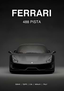 black Ferrari 488 Pista poster