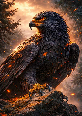 Fiery Eagle Perched on Rock