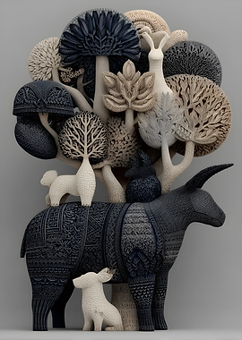 Whimsical Animal and Tree Sculpture