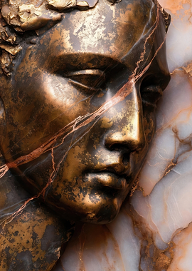 Bronze Bust with Marble Background