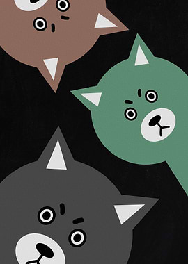 Three Cute Cartoon Animals on Black Background