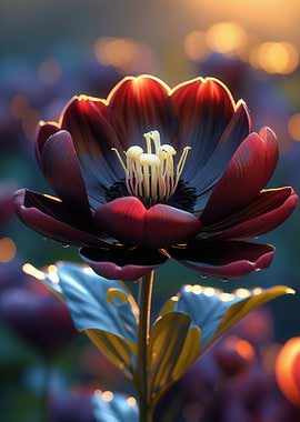 Dark Red Tulip with Golden Light