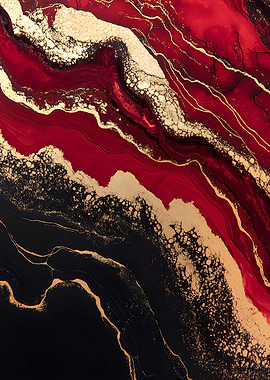 Abstract Red, Black, and Gold Marble