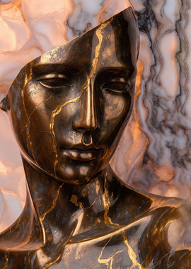 Kintsugi Sculpture of a Broken Face