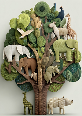 Whimsical Tree of Life with Animals