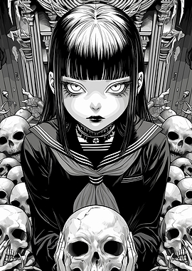 Gothic Schoolgirl with Skulls