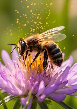 Bee collecting pollen on a flower