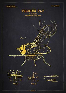 1968 Fishing Fly Patent Gold
