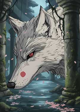 White Wolf in Ancient Ruins