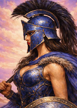 Fierce Greek warrior in profile