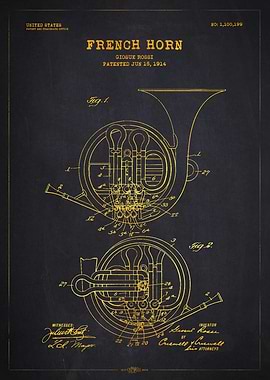 1914 French Horn Patent Gold