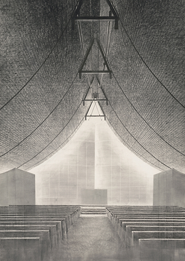 Modern Church Interior with Dramatic Lighting