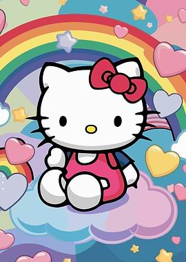Hello Kitty on a Cloud with Rainbow