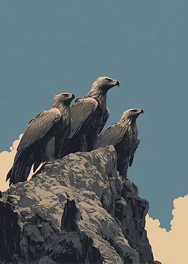 Majestic Eagle Family on Mountain Cliff