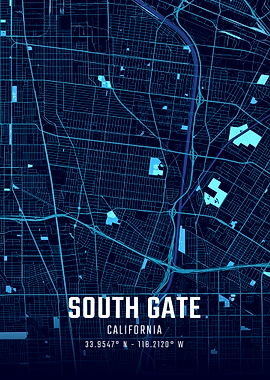 South Gate California Midnight City Map