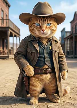 Cat Sheriff in Western Town