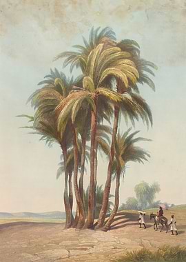 Palm Trees and Travelers in a Desert Landscape