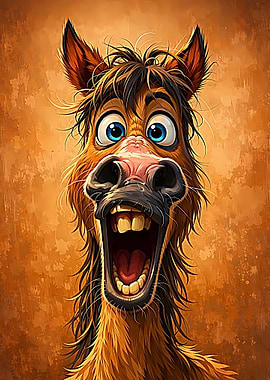 Funny Cartoon Horse with Wide Open Mouth