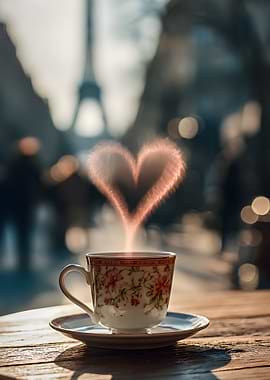 Heart-Shaped Steam from Coffee Cup in Paris