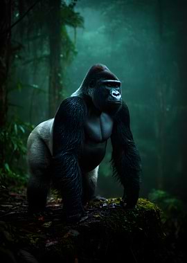 Gorilla in a Misty Forest