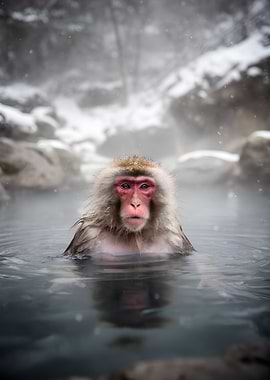 Snow Monkey in Hot Spring