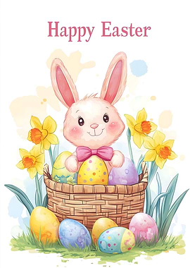 Happy Easter Bunny with Eggs