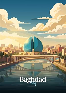 Baghdad Cityscape with River and Bridge