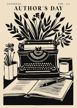 National Author's Day Typewriter and Flowers