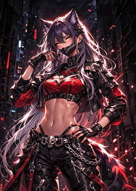 Anime Wolf Girl in Cyberpunk City