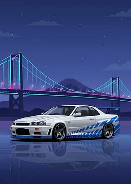 White Skyline GTR R34 Modification