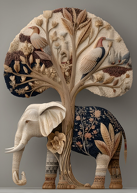 Elephant and Tree Sculpture