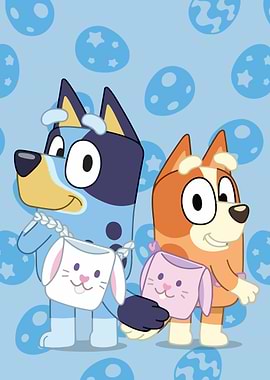Bluey and Bingo with Easter Bags