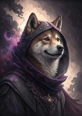 Shiba Inu Wizard in Purple Robes
