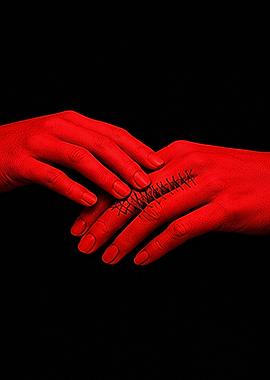 Red Hands with Stitched Wound