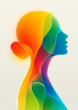Abstract Rainbow Silhouette of a Woman