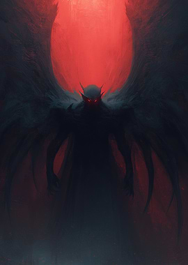 Demonic Figure with Red Eyes and Wings
