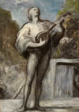 Man playing a lute in a garden