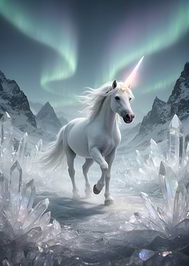 Majestic Unicorn in a Crystal Wonderland
