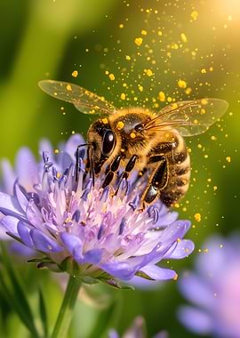 Bee collecting pollen on a purple flower
