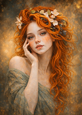 Redhead Woman with Flower Crown