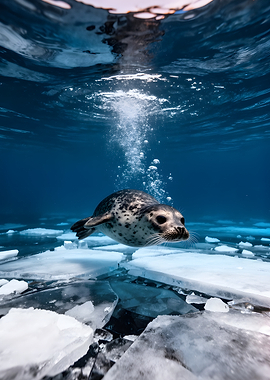Seal swimming among ice floes