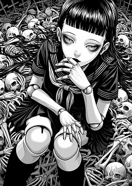 Gothic Doll Among Skeletons