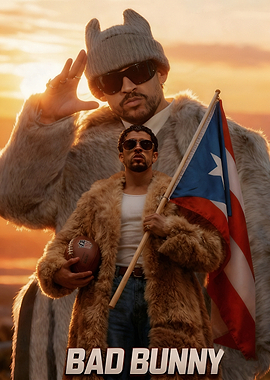 Bad Bunny with Puerto Rican Flag