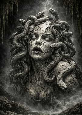 Medusa Stone Statue with Snakes