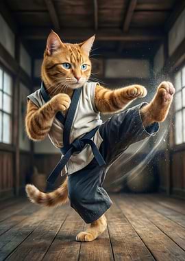 Karate Cat Performing a Kick