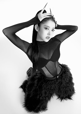 Fashionable stayc in Black Mesh Outfit