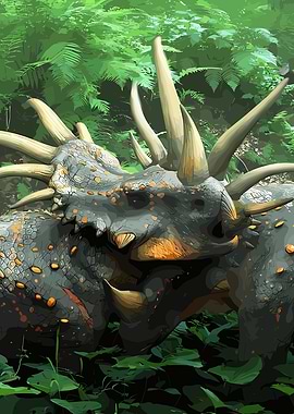 Triceratops Dinosaur in Lush Forest