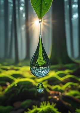 Water drop reflecting forest