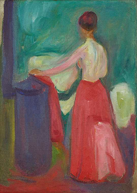 Woman in Red Skirt and Pink Top