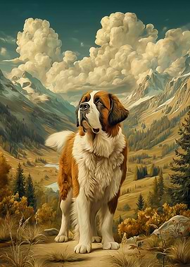 Saint Bernard in Mountain Landscape